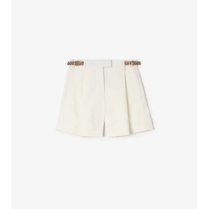 Pantalones cortos de popelín de algodón con ribete de cuadros Pantalones cortos de popelín de algodón con ribete de cuadros