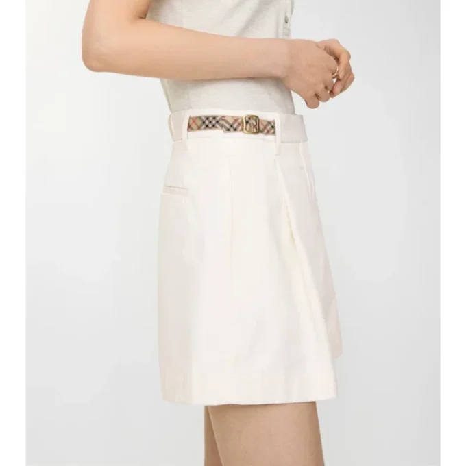 Pantalones cortos de popelín de algodón con ribete de cuadros Pantalones cortos de popelín de algodón con ribete de cuadros