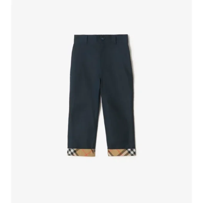 Pantalones de algodón con vuelta y estampado de cuadros Pantalones de algodón con vuelta y estampado de cuadros