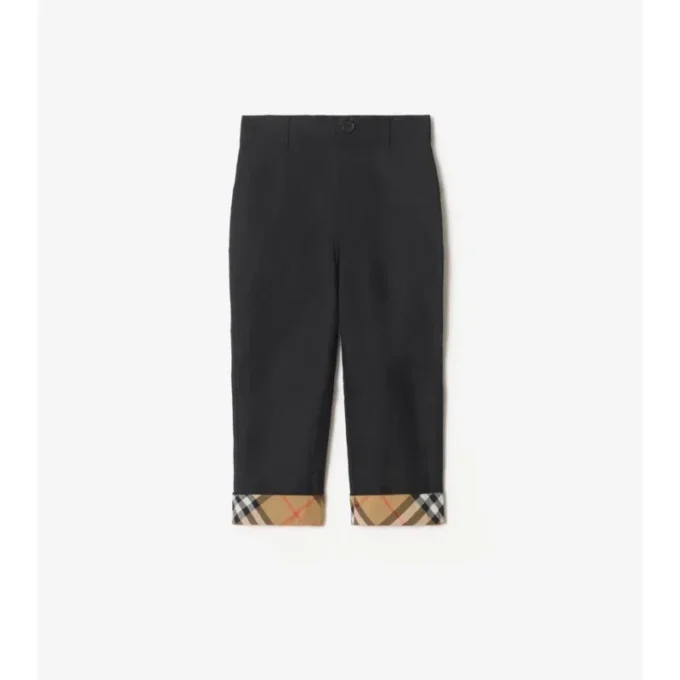 Pantalones de algodón con vuelta y estampado de cuadros Pantalones de algodón con vuelta y estampado de cuadros