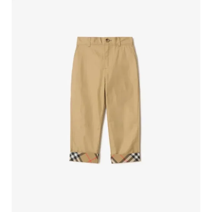 Pantalones de algodón con vuelta y estampado de cuadros Pantalones de algodón con vuelta y estampado de cuadros