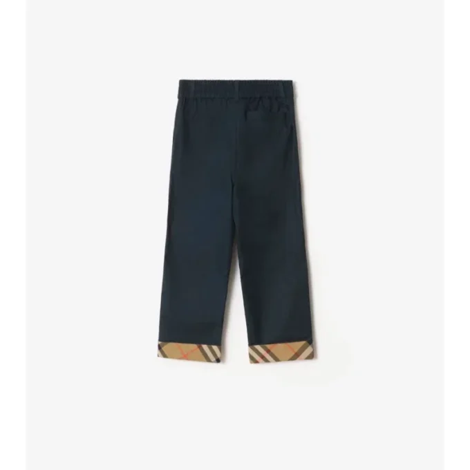 Pantalones de algodón con vuelta y estampado de cuadros Pantalones de algodón con vuelta y estampado de cuadros