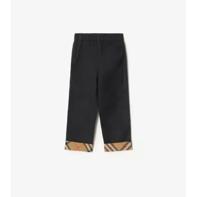 Pantalones de algodón con vuelta y estampado de cuadros Pantalones de algodón con vuelta y estampado de cuadros