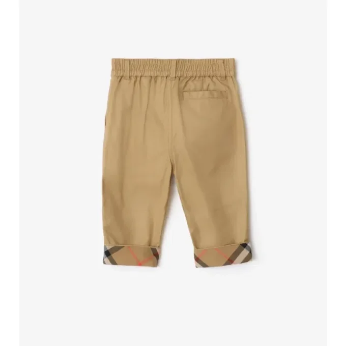 Pantalones de algodón con vuelta y estampado de cuadros Pantalones de algodón con vuelta y estampado de cuadros