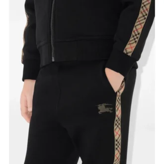 Pantalones de jogging de algodón con ribetes a cuadros Pantalones de jogging de algodón con ribetes a cuadros