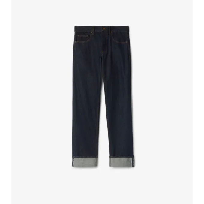 Pantalones de mezclilla rectos con vuelta