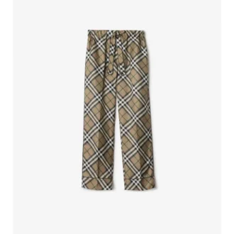Pantalones de pijama de seda con estampado de cuadros