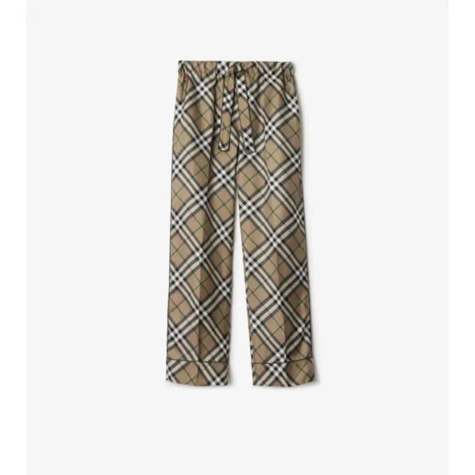 Pantalones de pijama de seda con estampado de cuadros Pantalones de pijama de seda con estampado de cuadros