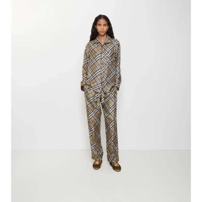 Pantalones de pijama de seda con estampado de cuadros Pantalones de pijama de seda con estampado de cuadros