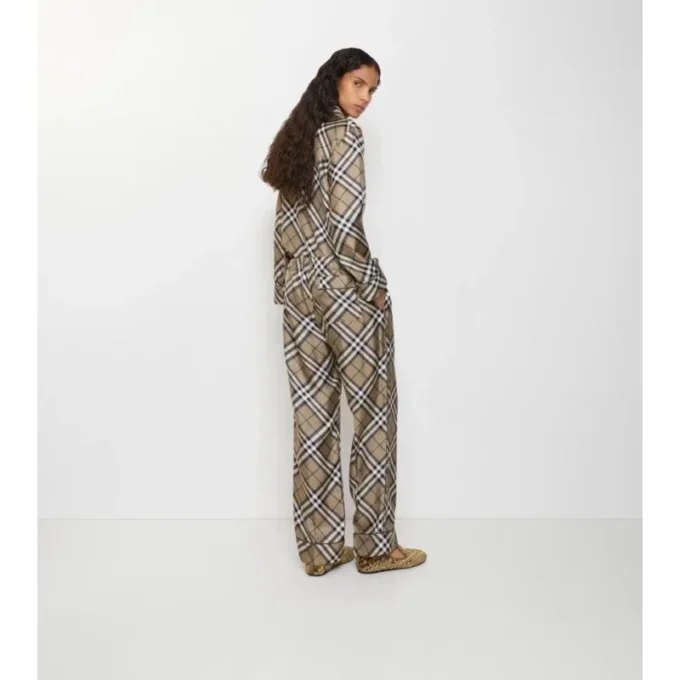 Pantalones de pijama de seda con estampado de cuadros Pantalones de pijama de seda con estampado de cuadros