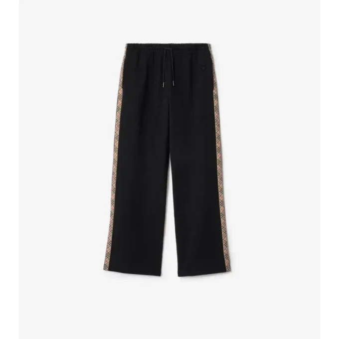 Pantalones deportivos de algodón con ribetes de cuadros Pantalones deportivos de algodón con ribetes de cuadros