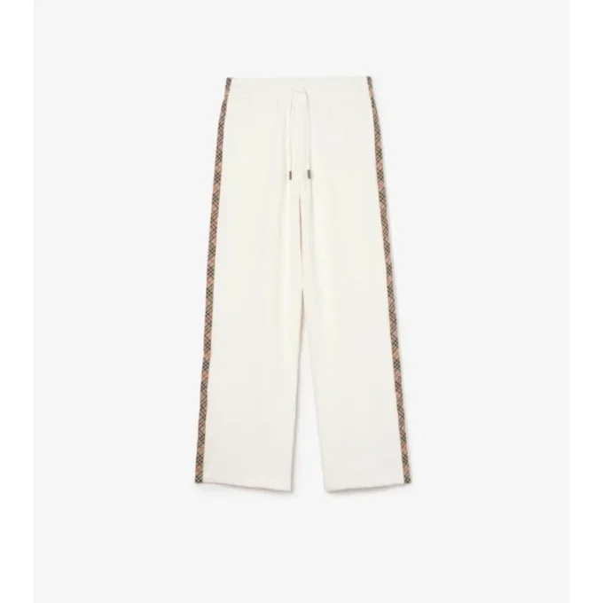Pantalones deportivos de algodón con ribetes de cuadros Pantalones deportivos de algodón con ribetes de cuadros