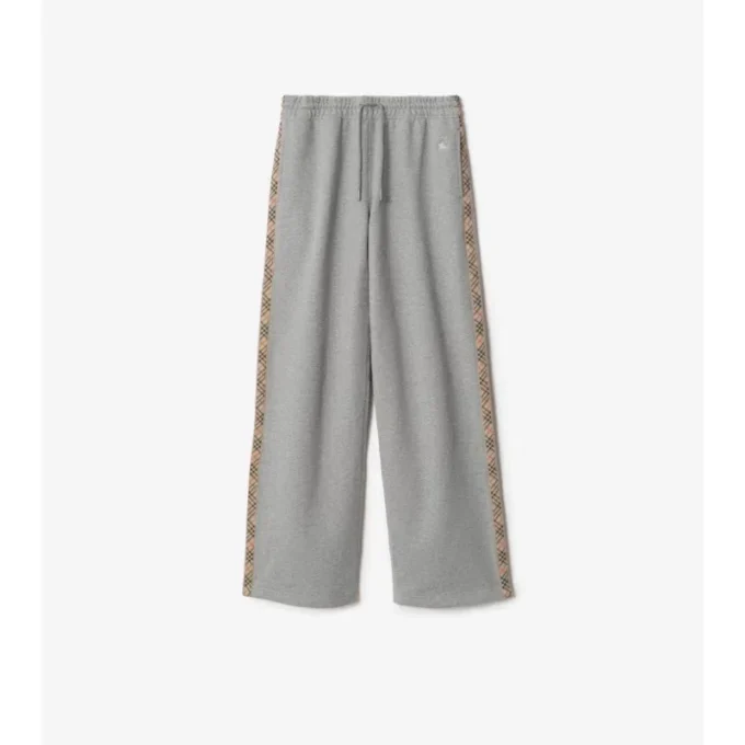 Pantalones deportivos de algodón con ribetes de cuadros Pantalones deportivos de algodón con ribetes de cuadros