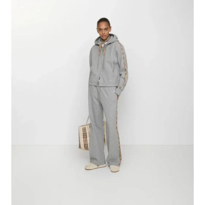 Pantalones deportivos de algodón con ribetes de cuadros Pantalones deportivos de algodón con ribetes de cuadros