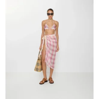 Pareo de algodón con estampado de cuadros