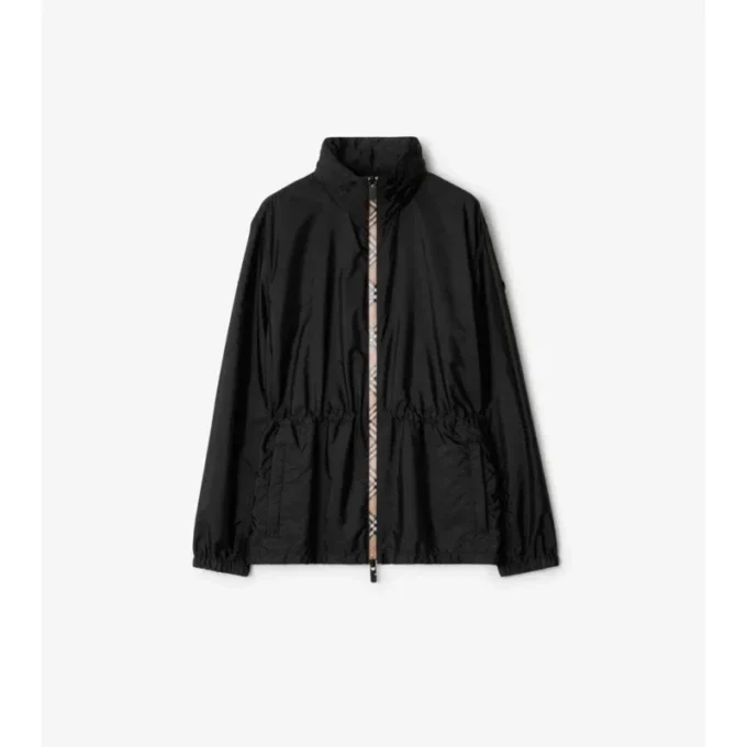 Parka corta de nailon con cinta a cuadros