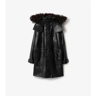 Parka de cuero con ribete de flecos desmontable