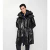 Parka de cuero con ribete de flecos desmontable Parka de cuero con ribete de flecos desmontable
