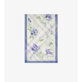Pañuelo ancho de seda con estampado de cuadros en acuarela