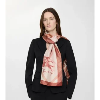 Pañuelo ancho de seda con estampado de cuadros en acuarela