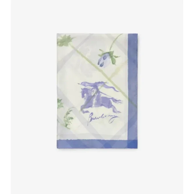 Pañuelo ancho de seda con estampado de cuadros en acuarela