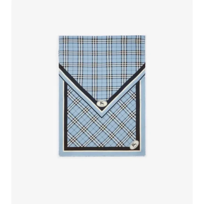 Pañuelo de seda con estampado de caballero y cuadros Pañuelo de seda con estampado de caballero y cuadros
