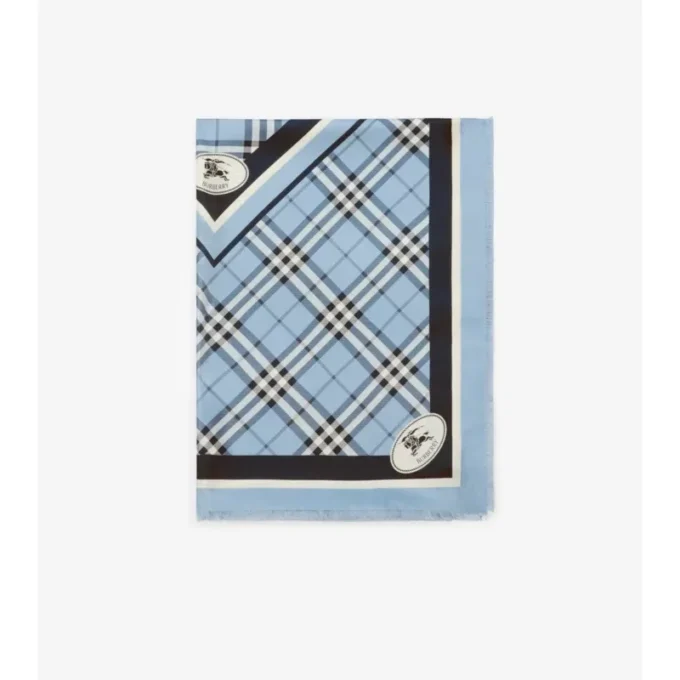 Pañuelo de seda con estampado de caballero y cuadros Pañuelo de seda con estampado de caballero y cuadros