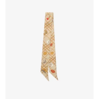 Pañuelo de seda estrecho con estampado de cuadros y charms