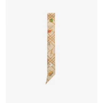 Pañuelo de seda estrecho con estampado de cuadros y charms