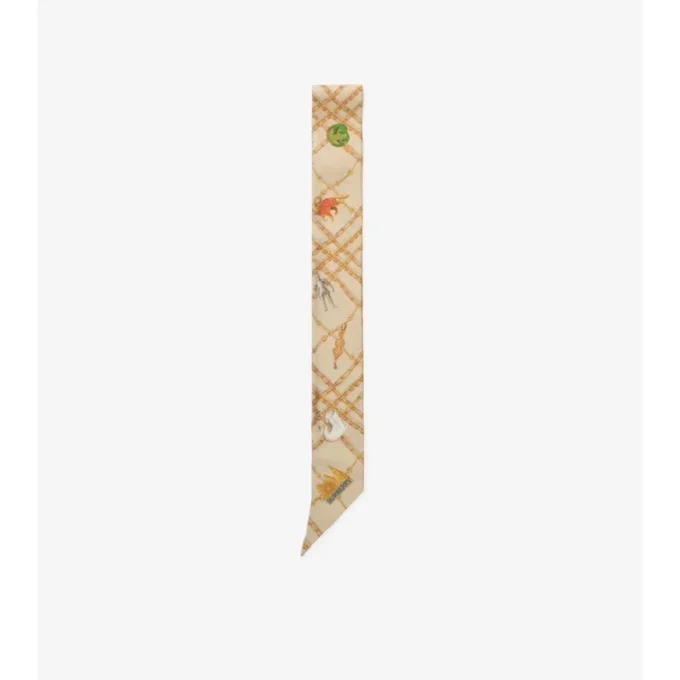 Pañuelo de seda estrecho con estampado de cuadros y charms Pañuelo de seda estrecho con estampado de cuadros y charms