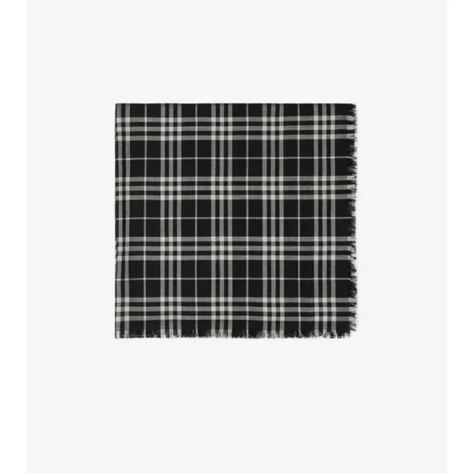 Pañuelo de seda y cachemira con estampado de cuadros Pañuelo de seda y cachemira con estampado de cuadros
