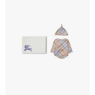 Set de regalo para bebé de dos piezas de algodón con estampado de cuadros Set de regalo para bebé de dos piezas de algodón con estampado de cuadros
