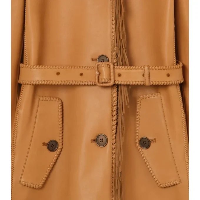 Short Fringed Leather Car Coat