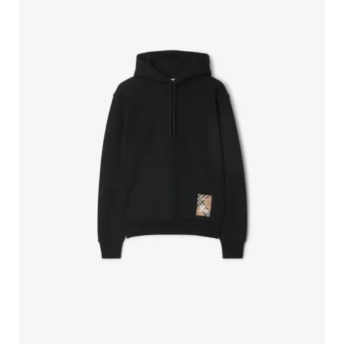Sudadera con capucha de algodón con etiqueta de cuadros Sudadera con capucha de algodón con etiqueta de cuadros