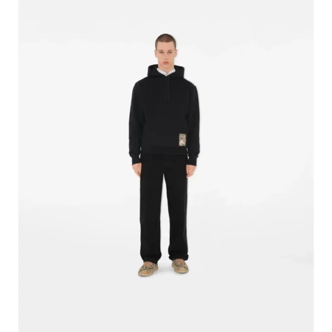 Sudadera con capucha de algodón con etiqueta de cuadros Sudadera con capucha de algodón con etiqueta de cuadros