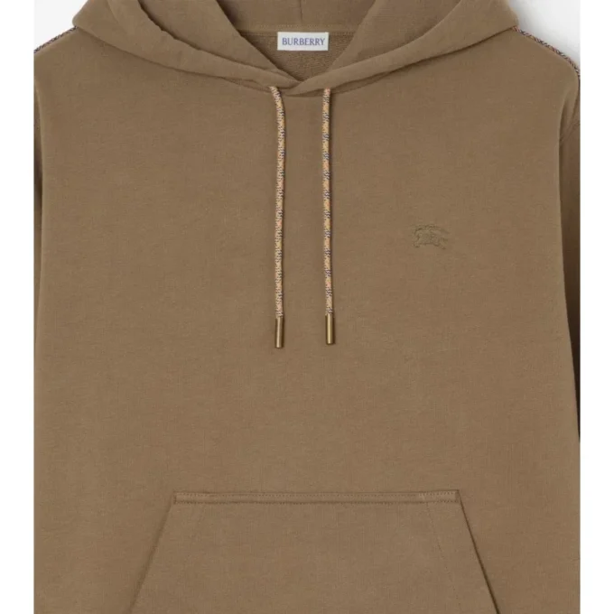 Sudadera con capucha de algodón con ribete a cuadros Sudadera con capucha de algodón con ribete a cuadros