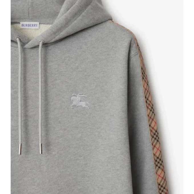 Sudadera con capucha de algodón con ribete a cuadros Sudadera con capucha de algodón con ribete a cuadros