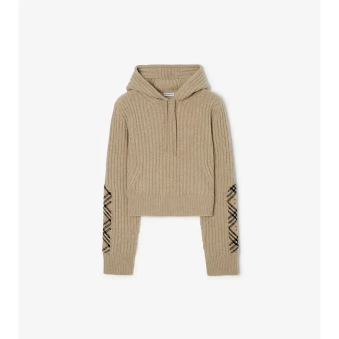 Sudadera con capucha de lana y cachemira con parches de cuadros