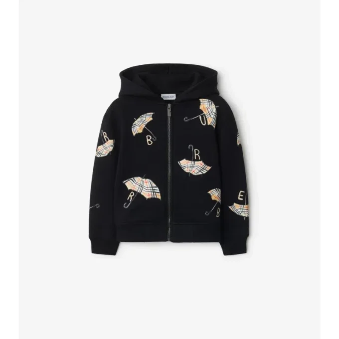 Sudadera con capucha y cremallera de algodón con el logotipo del paraguas Sudadera con capucha y cremallera de algodón con el logotipo del paraguas