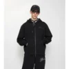 Sudadera con capucha y cremallera de algodón con el logotipo en cursiva y estampado de cuadros Sudadera con capucha y cremallera de algodón con el logotipo en cursiva y estampado de cuadros