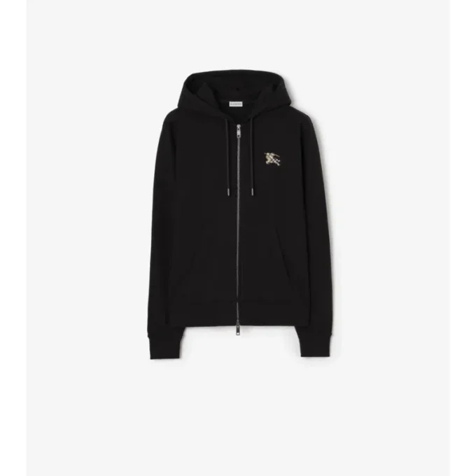 Sudadera con capucha y cremallera de algodón con estampado de caballero a cuadros Sudadera con capucha y cremallera de algodón con estampado de caballero a cuadros