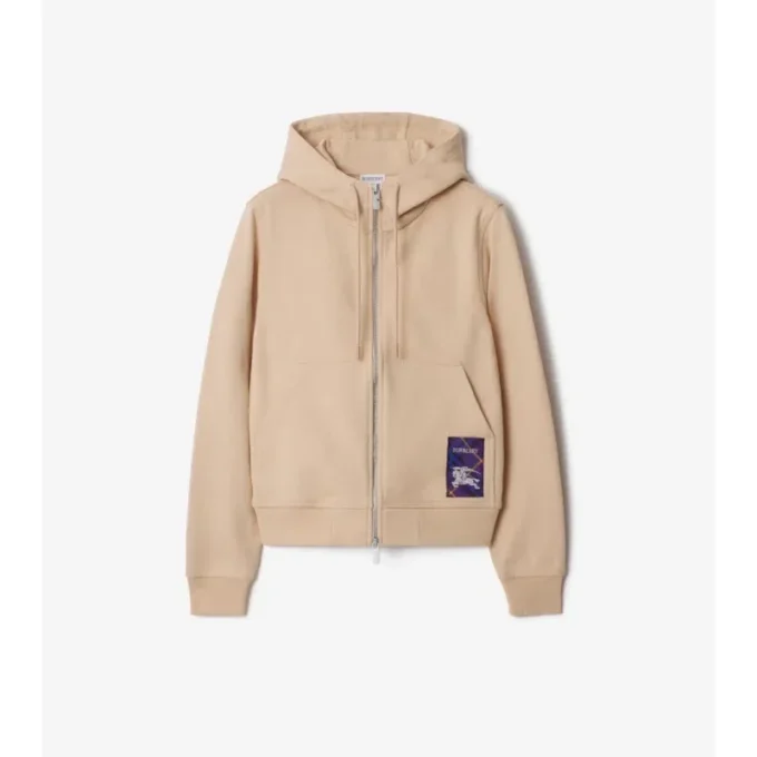 Sudadera con capucha y cremallera de algodón con estampado de cuadros Sudadera con capucha y cremallera de algodón con estampado de cuadros