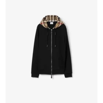 Sudadera con capucha y cremallera de algodón con estampado de cuadros Sudadera con capucha y cremallera de algodón con estampado de cuadros