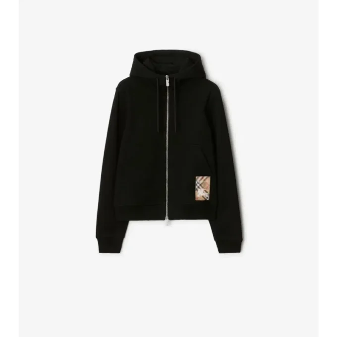Sudadera con capucha y cremallera de algodón con estampado de cuadros Sudadera con capucha y cremallera de algodón con estampado de cuadros