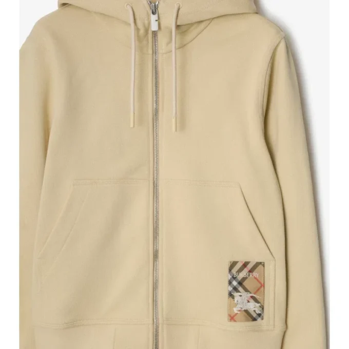 Sudadera con capucha y cremallera de algodón con estampado de cuadros Sudadera con capucha y cremallera de algodón con estampado de cuadros