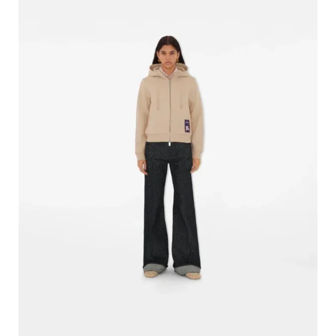 Sudadera con capucha y cremallera de algodón con estampado de cuadros Sudadera con capucha y cremallera de algodón con estampado de cuadros