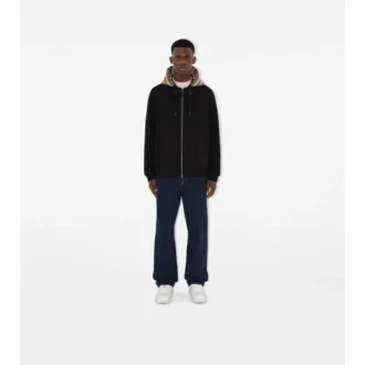 Sudadera con capucha y cremallera de algodón con estampado de cuadros Sudadera con capucha y cremallera de algodón con estampado de cuadros