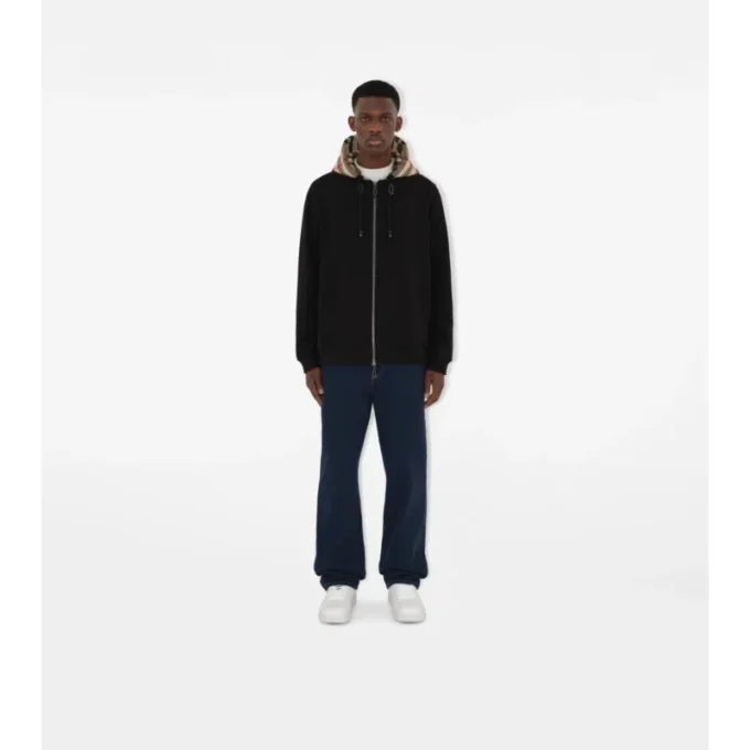 Sudadera con capucha y cremallera de algodón con estampado de cuadros Sudadera con capucha y cremallera de algodón con estampado de cuadros