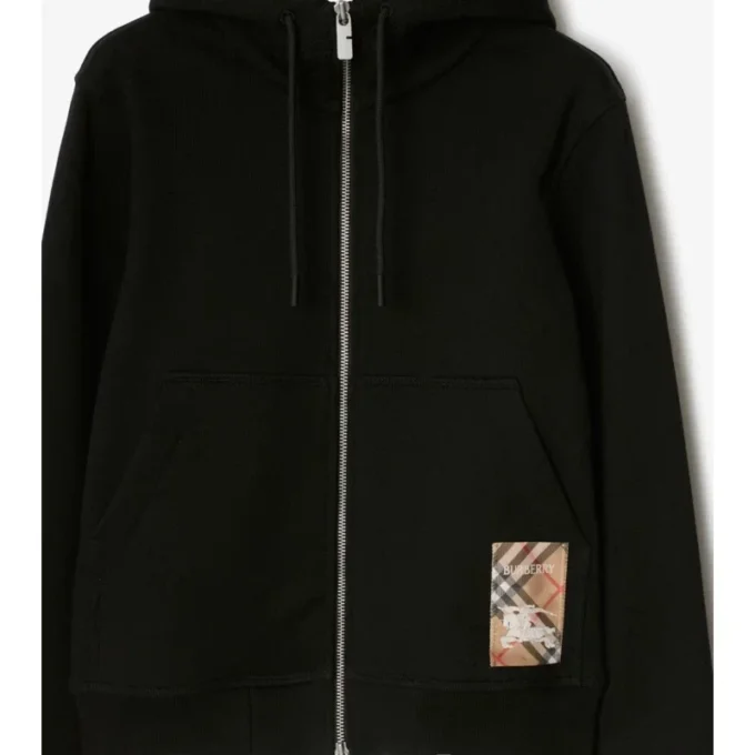Sudadera con capucha y cremallera de algodón con estampado de cuadros Sudadera con capucha y cremallera de algodón con estampado de cuadros