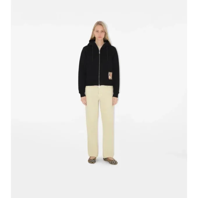 Sudadera con capucha y cremallera de algodón con estampado de cuadros Sudadera con capucha y cremallera de algodón con estampado de cuadros